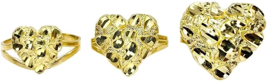 Rough Textured Cookie Nugget Heart Rings 18k Gold Plated Brass