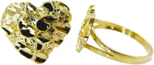 Rough Textured Cookie Nugget Heart Rings 18k Gold Plated Brass