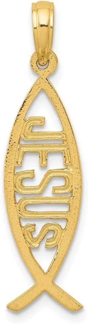 Roy Rose Jewelry 14K Yellow Gold Ichthus Fish with Jesus Pendant