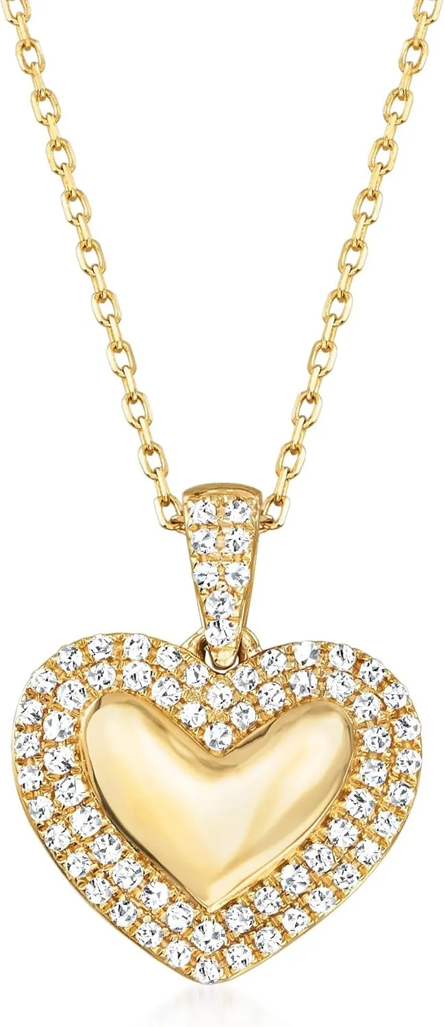 RS Pure by Ross-Simons 0.15 ct. t.w. Diamond Heart Pendant Necklace in 14kt Yellow Gold. 20 inches