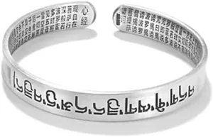 S925 Silver Heart Sutra cuff bracelet for men women ~ Six-Character Prayer Mantra Bangle ~ Couples Jewelry By Fantasy World