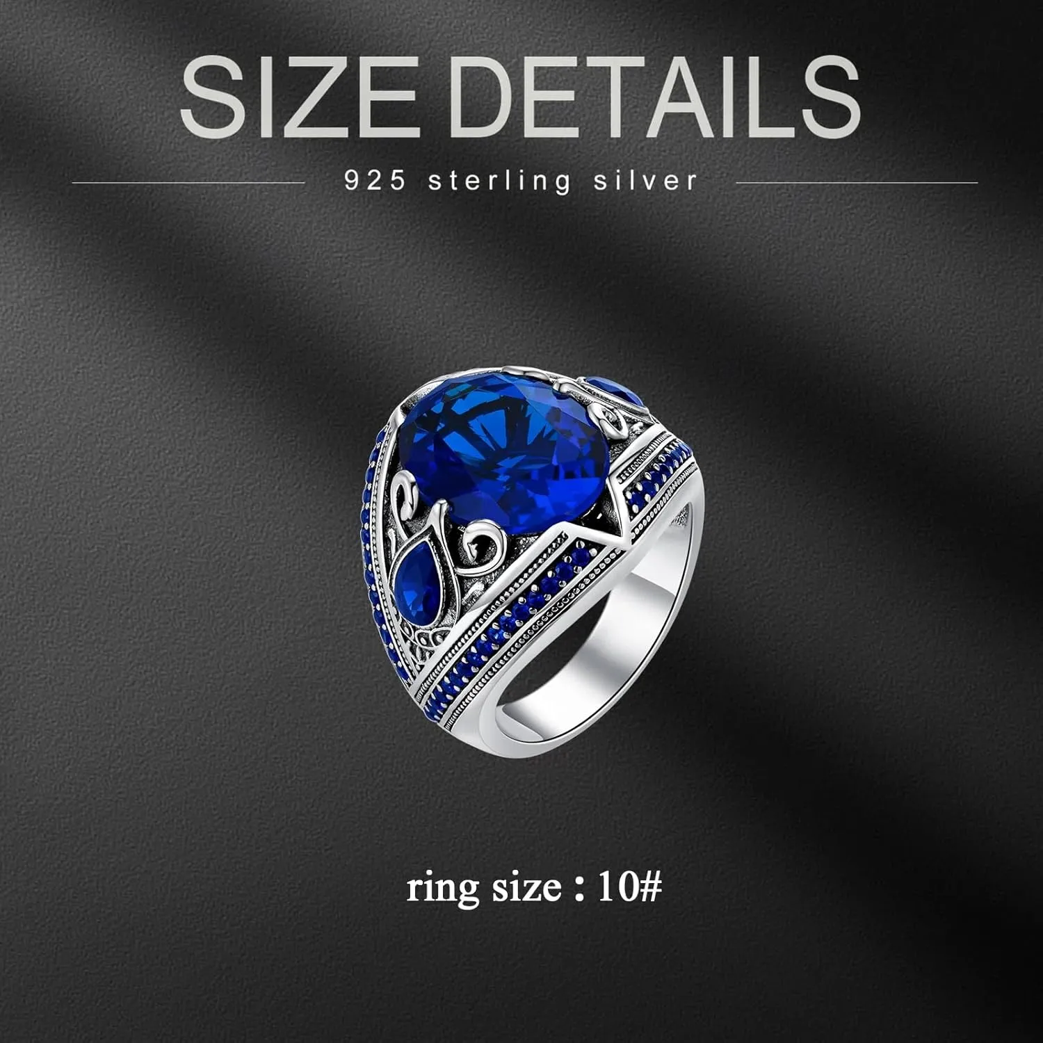 Sapphire Ring for Men S925 Sterling Silver Oval Blue Sapphire Rings Men Vintage Pattern Sapphire 13 * 17mm Handmade for Mens Ring Luxury Jewelry Gift Wedding Engagement Band