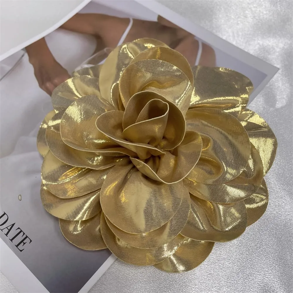 Satin Fabric Rose Flower Extra Large Big Brooches Lapel Pins Silk Camellia Oversized Pin for Women Wedding Party Dance Banquet Dresses Suit Clothes Accessories Jewelry Gifts 7.5in