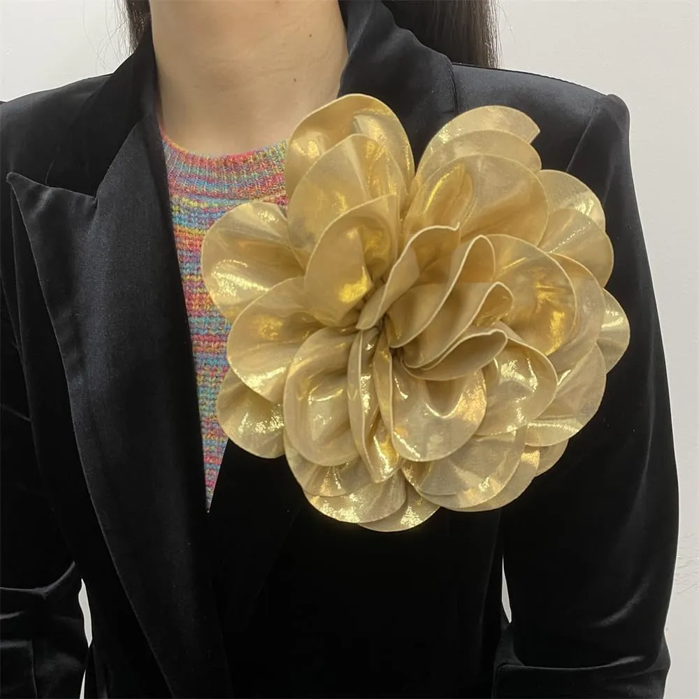 Satin Fabric Rose Flower Extra Large Big Brooches Lapel Pins Silk Camellia Oversized Pin for Women Wedding Party Dance Banquet Dresses Suit Clothes Accessories Jewelry Gifts 7.5in