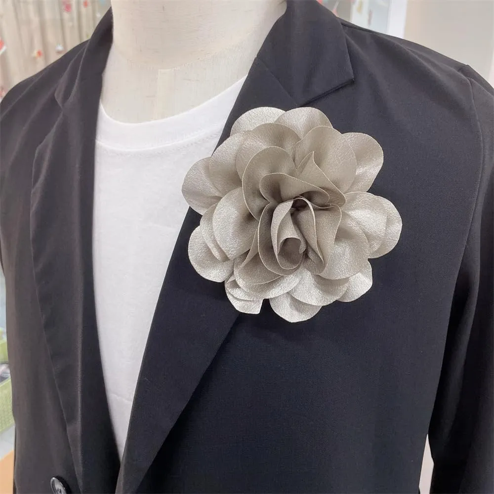 Satin Rose Flower Large Brooch Lapel Pins Handmade Big Fabric Camellia Flower Brooches Pin Classic for Wedding Party Dance Banquet for Women Dress Suit Clothes Accessories JewelryGifts 120mm