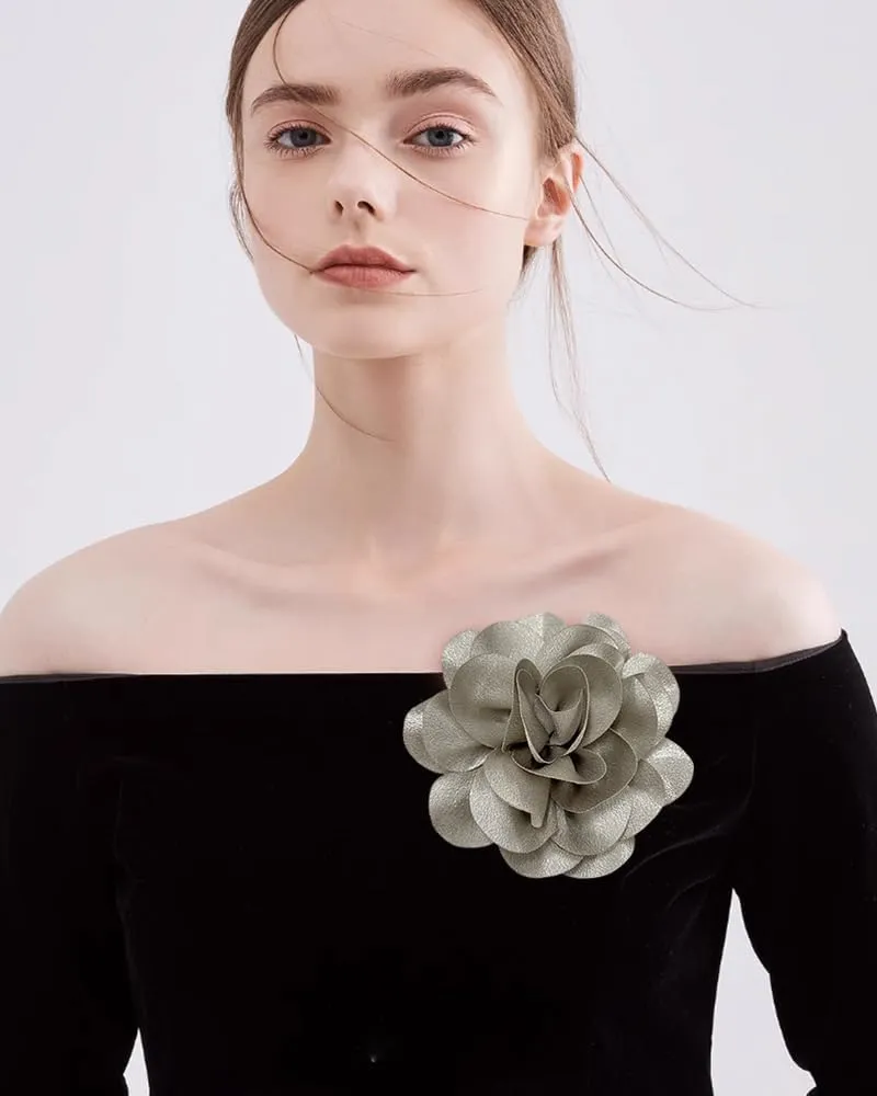 Satin Rose Flower Large Brooch Lapel Pins Handmade Big Fabric Camellia Flower Brooches Pin Classic for Wedding Party Dance Banquet for Women Dress Suit Clothes Accessories JewelryGifts 120mm