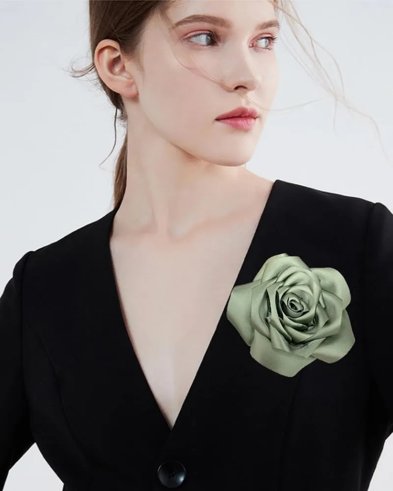 Satin Rose Flower Large Brooch Lapel Pins Handmade Fabric Flower Brooches Pin Classic for Wedding Party Dance Banquet for Women Men Dress Suit Clothes Accessories JewelryGifts 110mm