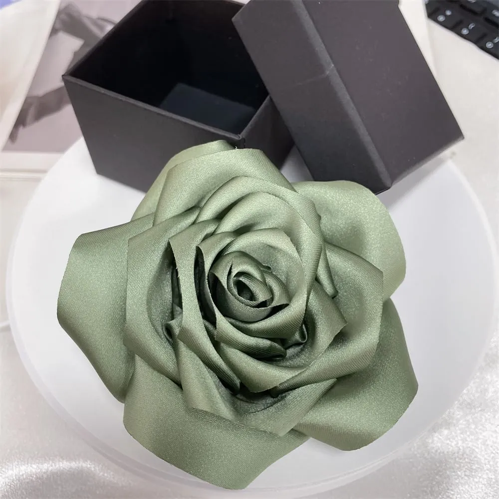 Satin Rose Flower Large Brooch Lapel Pins Handmade Fabric Flower Brooches Pin Classic for Wedding Party Dance Banquet for Women Men Dress Suit Clothes Accessories JewelryGifts 110mm