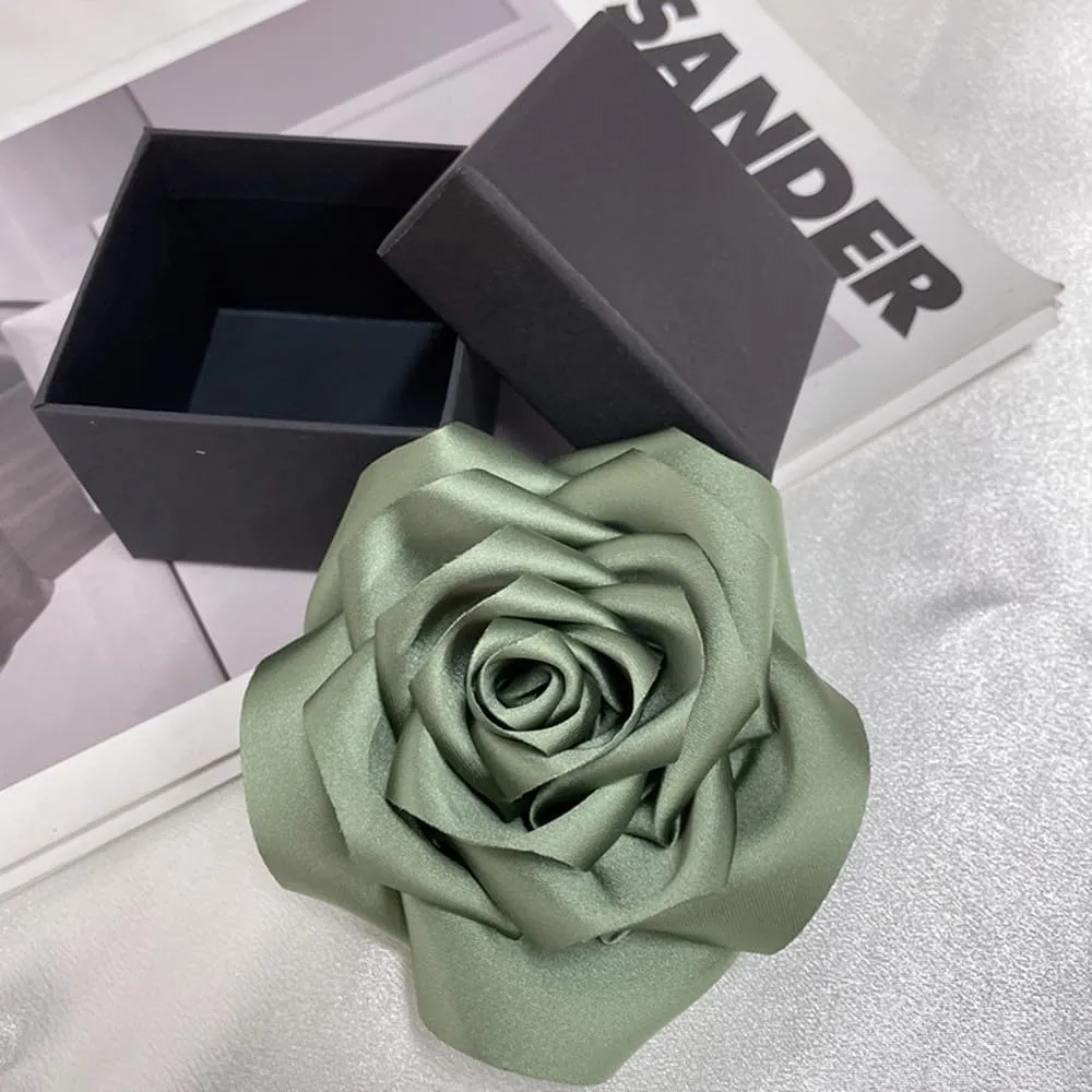 Satin Rose Flower Large Brooch Lapel Pins Handmade Fabric Flower Brooches Pin Classic for Wedding Party Dance Banquet for Women Men Dress Suit Clothes Accessories JewelryGifts 110mm