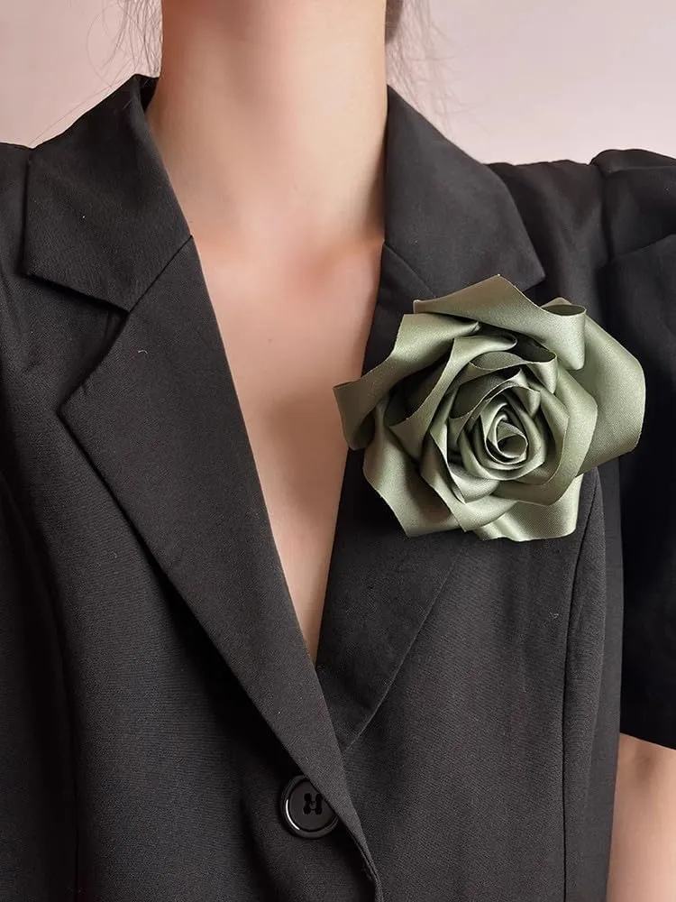 Satin Rose Flower Large Brooch Lapel Pins Handmade Fabric Flower Brooches Pin Classic for Wedding Party Dance Banquet for Women Men Dress Suit Clothes Accessories JewelryGifts 110mm