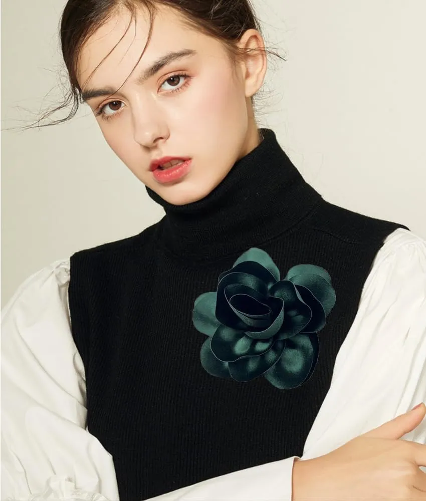 Satin Rose Flower Large Brooches Lapel Pins Big Fabric Flower Brooch Pin Classic for Wedding Party Dance Banquet for Women Dress Suit Clothes Accessories Jewelry 140mm