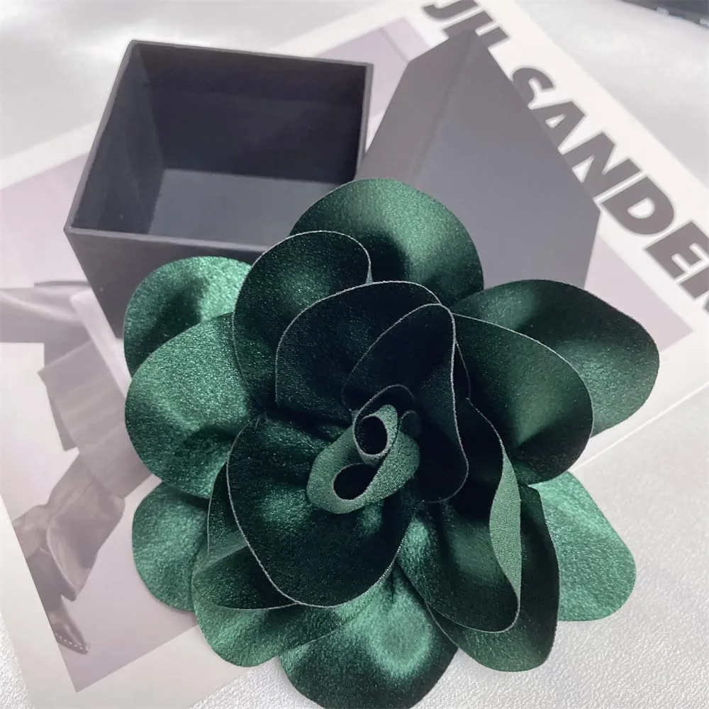 Satin Rose Flower Large Brooches Lapel Pins Big Fabric Flower Brooch Pin Classic for Wedding Party Dance Banquet for Women Dress Suit Clothes Accessories Jewelry 140mm