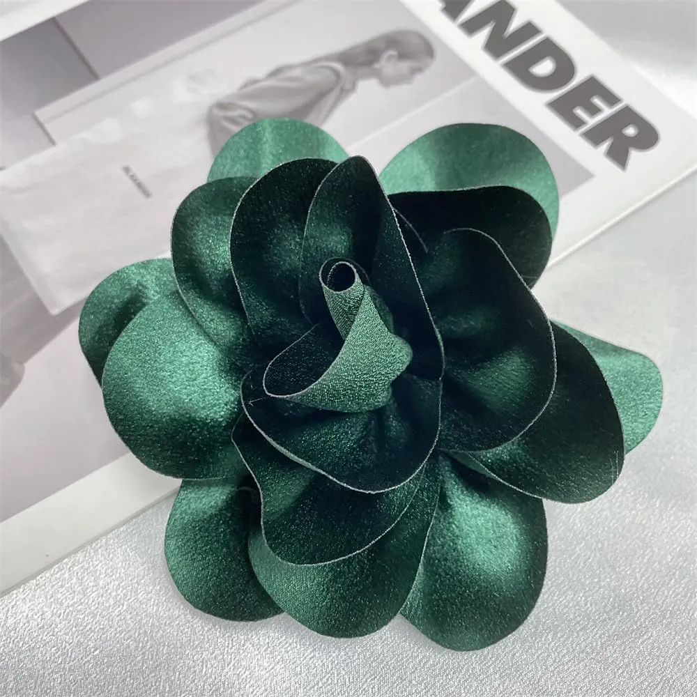 Satin Rose Flower Large Brooches Lapel Pins Big Fabric Flower Brooch Pin Classic for Wedding Party Dance Banquet for Women Dress Suit Clothes Accessories Jewelry 140mm