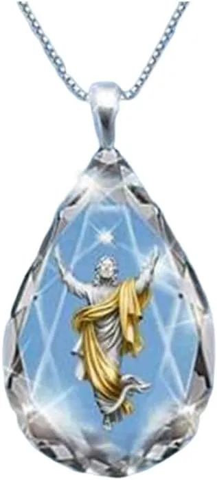 Shiny Crystal Waterdrop Pendant Necklace Glass Cross Tree of Life Lucky Neckalce for Women and Men