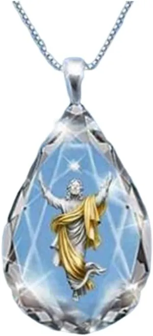 Shiny Crystal Waterdrop Pendant Necklace Glass Cross Tree of Life Lucky Neckalce for Women and Men