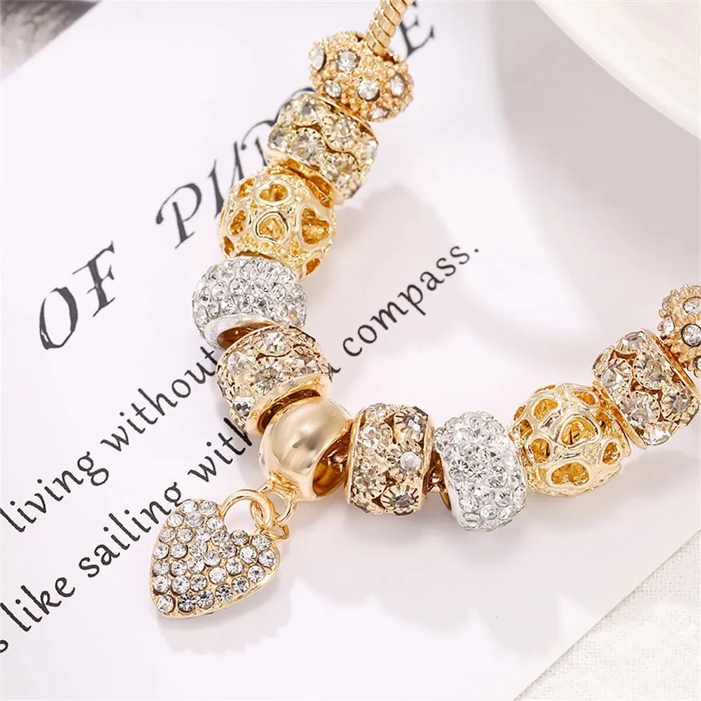Shiny Large Beads Gold Plated Love Cubic Zirconia Alloy Bracelets for Women