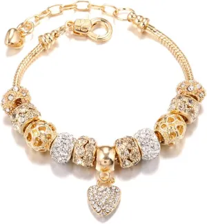 Shiny Large Beads Gold Plated Love Cubic Zirconia Alloy Bracelets for Women