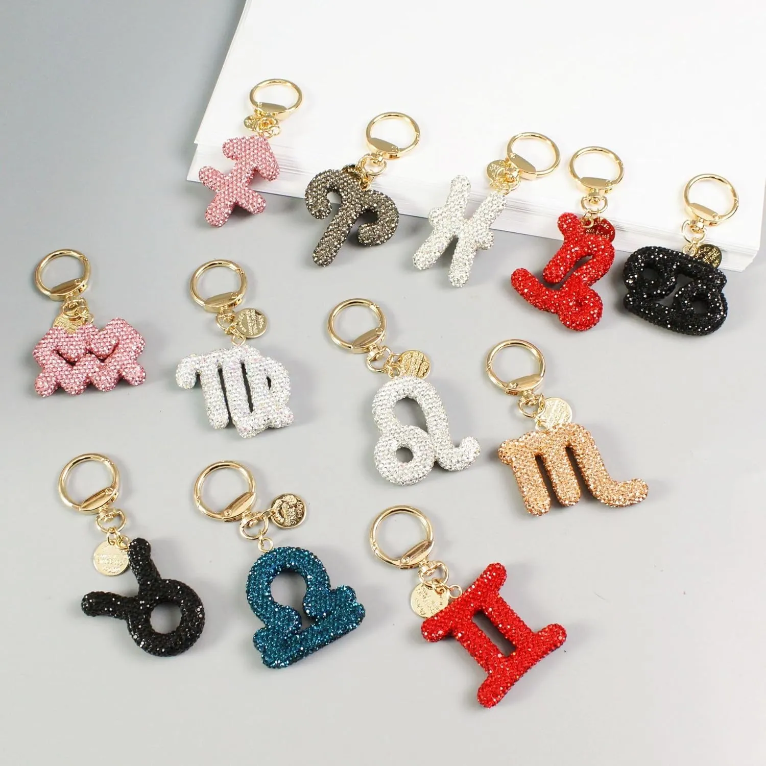 Shiny Zodiac Diamond Keychain Creative Astrology Pendant Gifts for Women Wallet Key Tote Bag Accessories