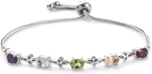 SHOP LC DELIVERING JOY Birthstone Bolo Bracelet for Women Stainless Steel Platinum Plated Adjustable Jewelry Birthday Gifts for Women Size 9" Birthday Gifts