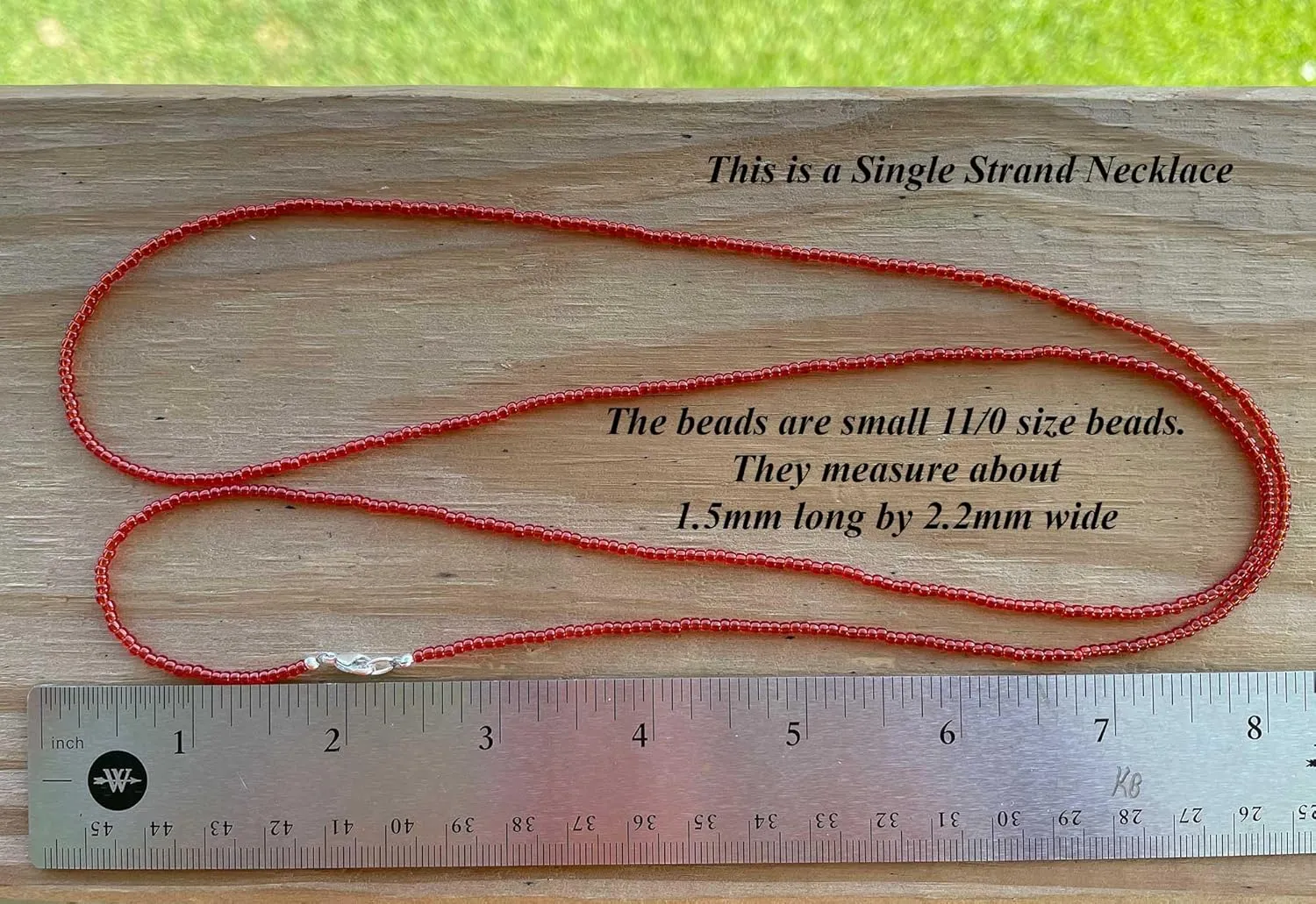 Siam Red Seed Bead Necklace, Thin 1.5mm Single Strand Beaded Necklace (Shiny Siam Red)