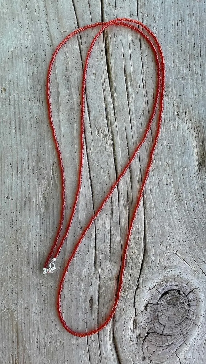 Siam Red Seed Bead Necklace, Thin 1.5mm Single Strand Beaded Necklace (Shiny Siam Red)