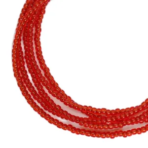 Siam Red Seed Bead Necklace, Thin 1.5mm Single Strand Beaded Necklace (Shiny Siam Red)
