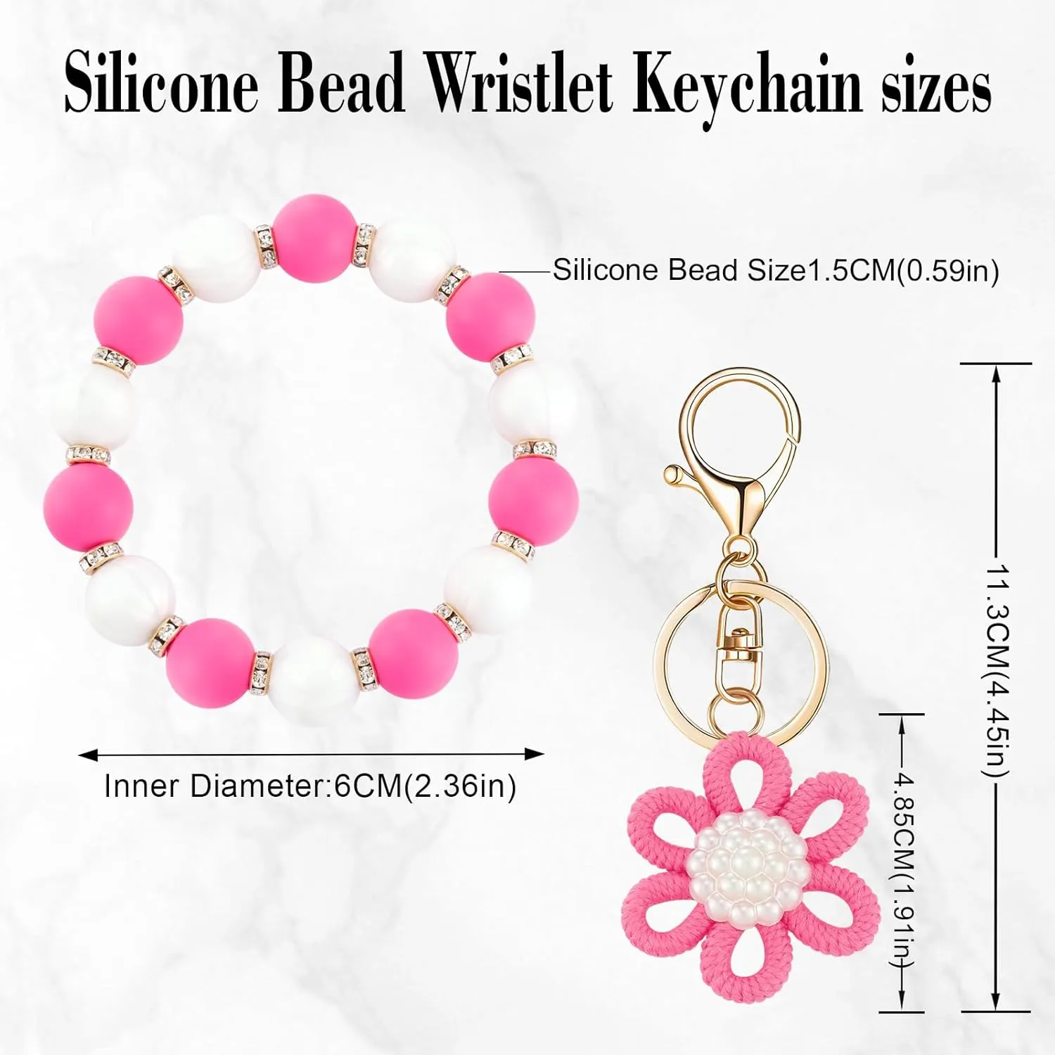 Silicone Beaded Bangle Key Ring With Butterfly Pendant Wristlet Bracelet Keychain For Women Girls