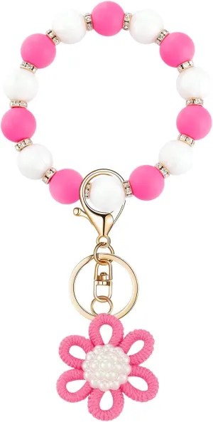 Silicone Beaded Bangle Key Ring With Butterfly Pendant Wristlet Bracelet Keychain For Women Girls