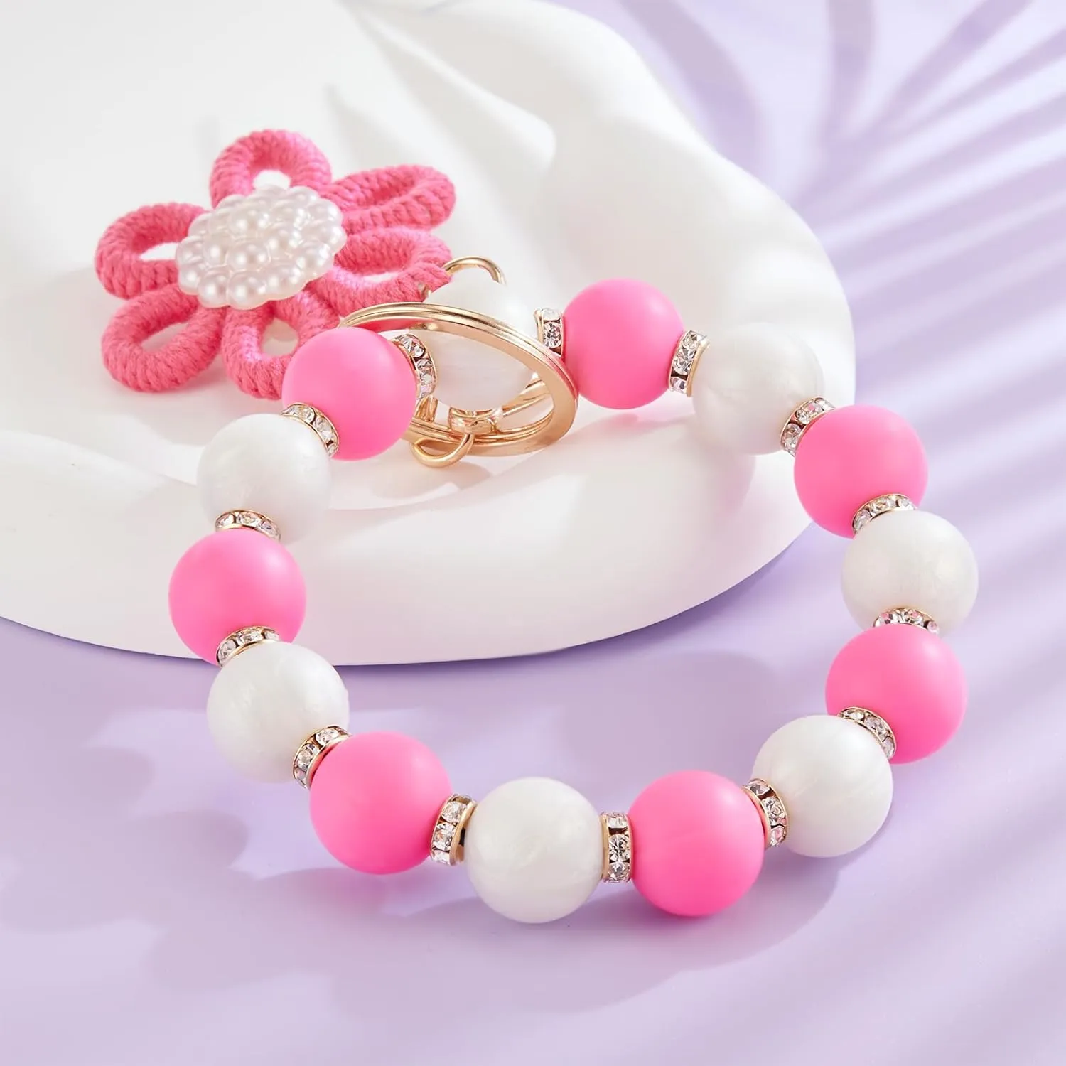 Silicone Beaded Bangle Key Ring With Butterfly Pendant Wristlet Bracelet Keychain For Women Girls