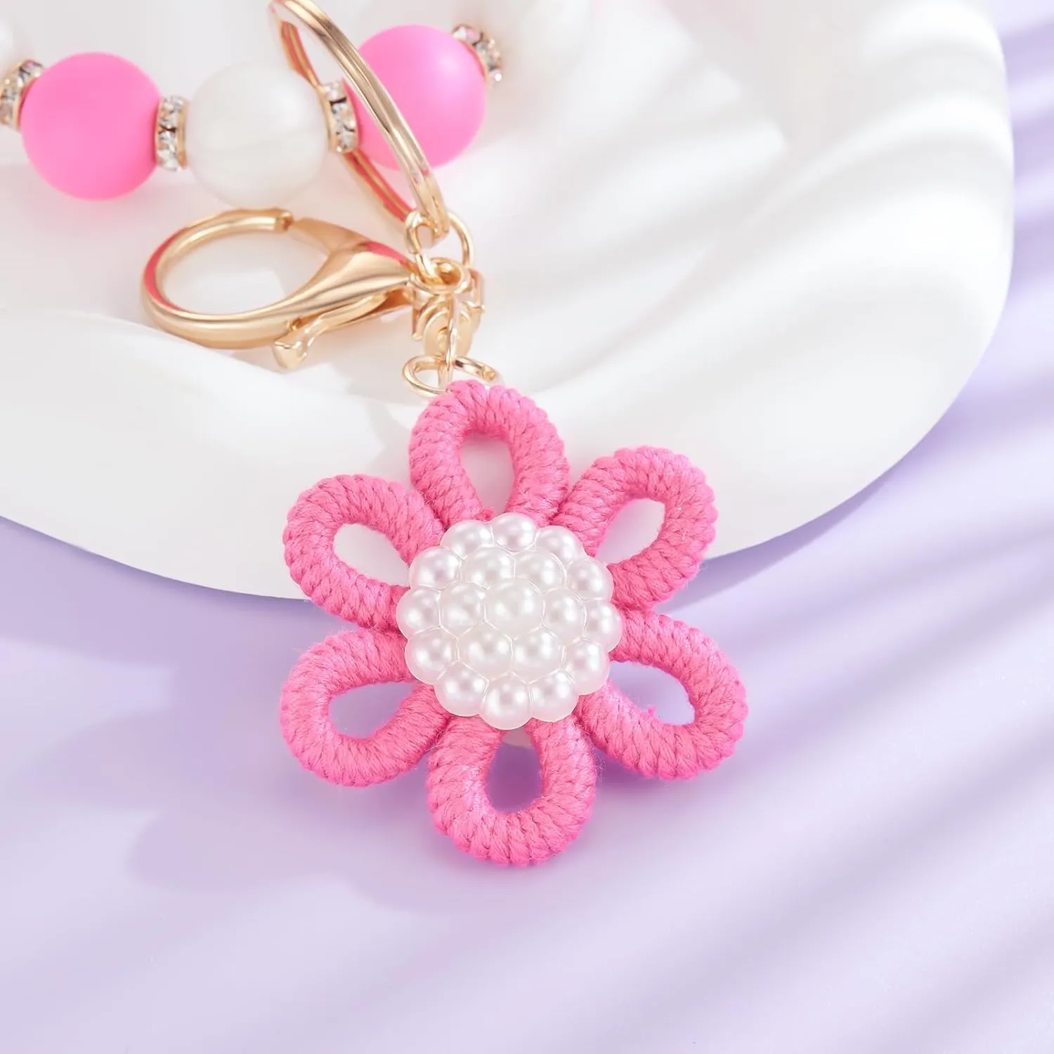 Silicone Beaded Bangle Key Ring With Butterfly Pendant Wristlet Bracelet Keychain For Women Girls