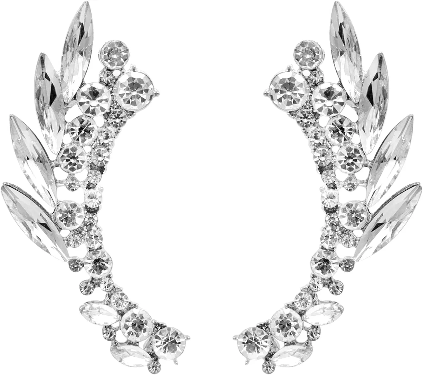 Silver Angel Wings Ear Cuff EarringsCrystal Angel Wings Crawler Climber Cuff Earrings for Women Christmas Gifts (C)