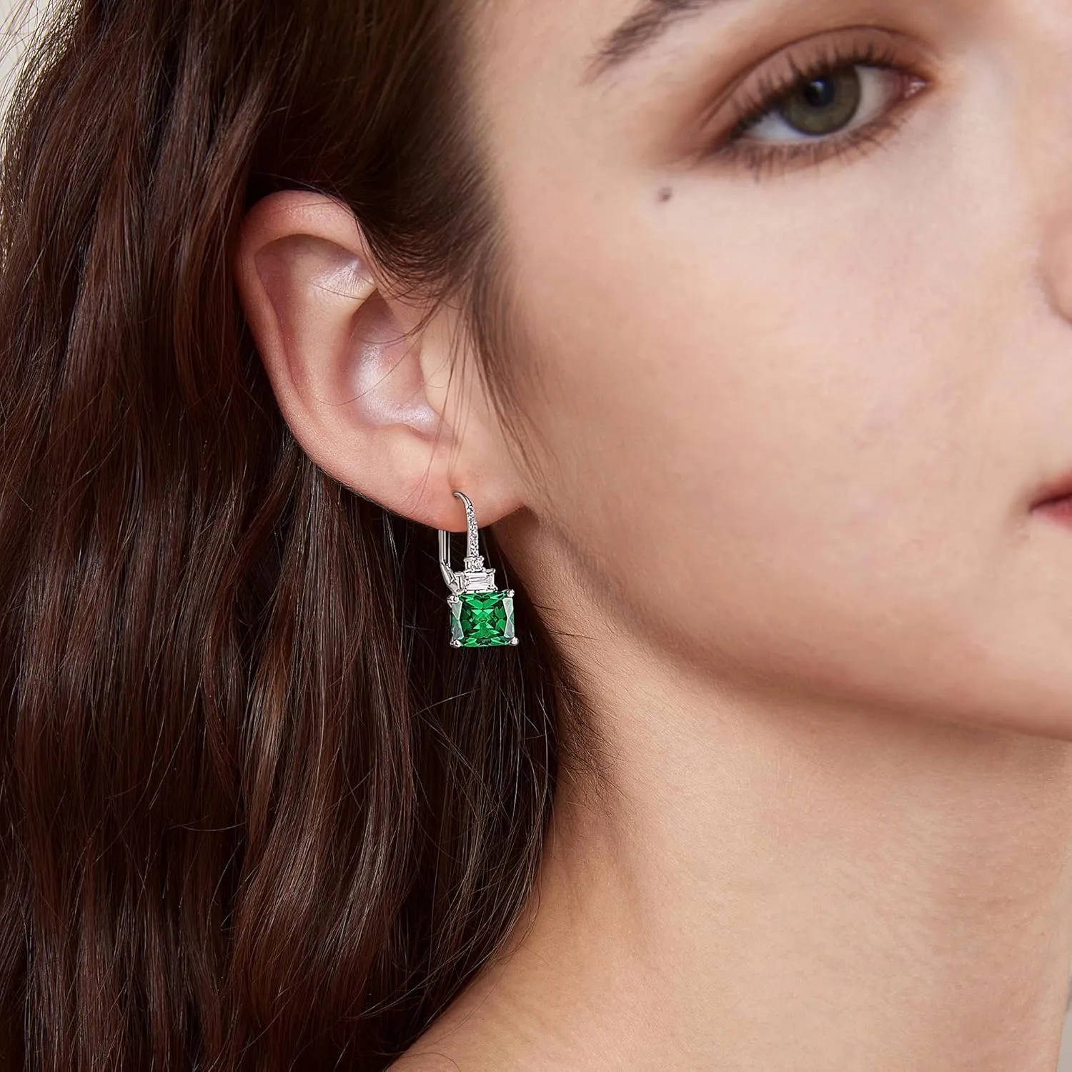 Silver Square Princess Cut Cubic Zirconia Drop Earrings for Women Emerald Cut Simulated Diamond Dangle Earrings for Weddings Birthday Party