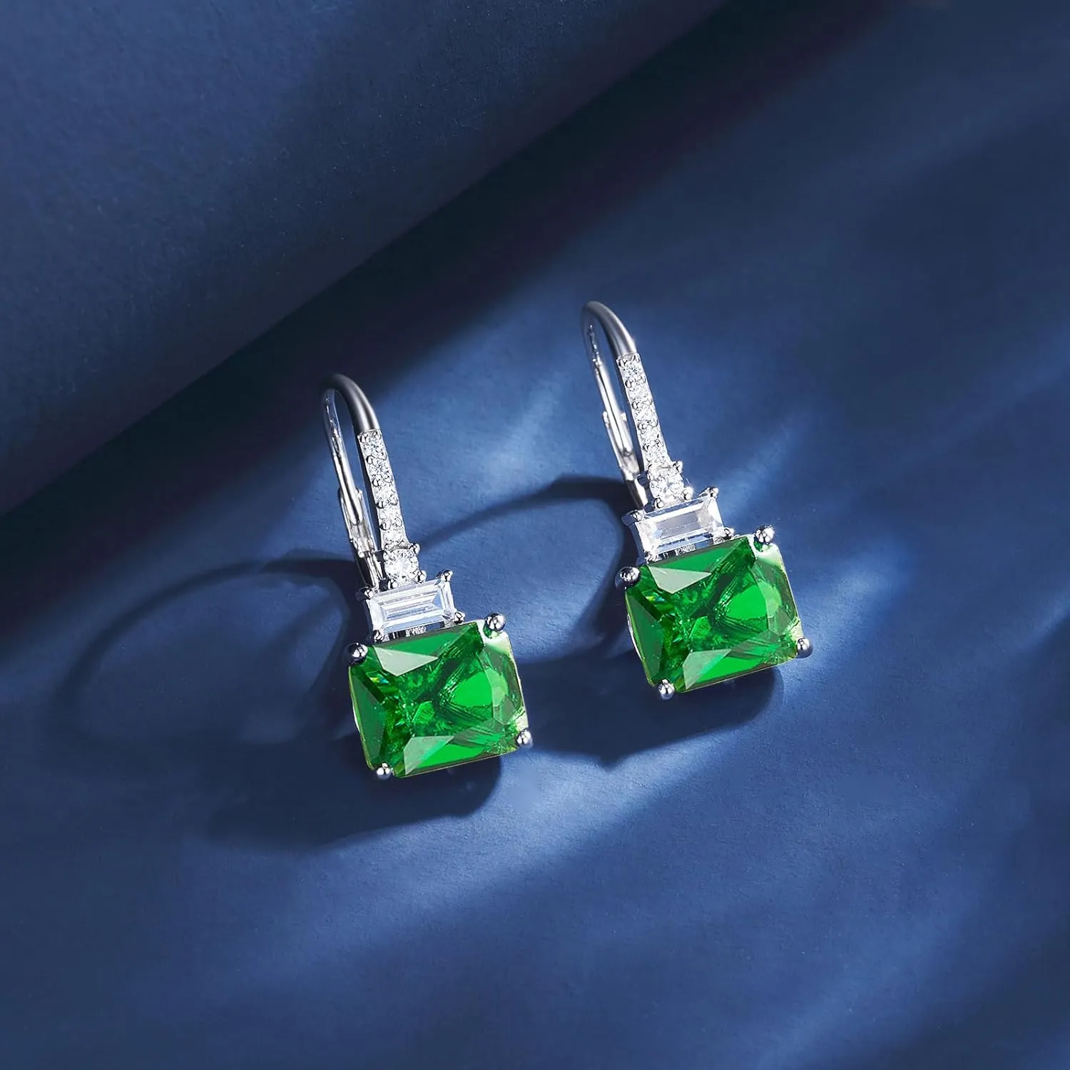 Silver Square Princess Cut Cubic Zirconia Drop Earrings for Women Emerald Cut Simulated Diamond Dangle Earrings for Weddings Birthday Party