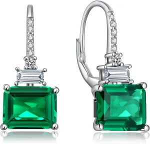 Silver Square Princess Cut Cubic Zirconia Drop Earrings for Women Emerald Cut Simulated Diamond Dangle Earrings for Weddings Birthday Party