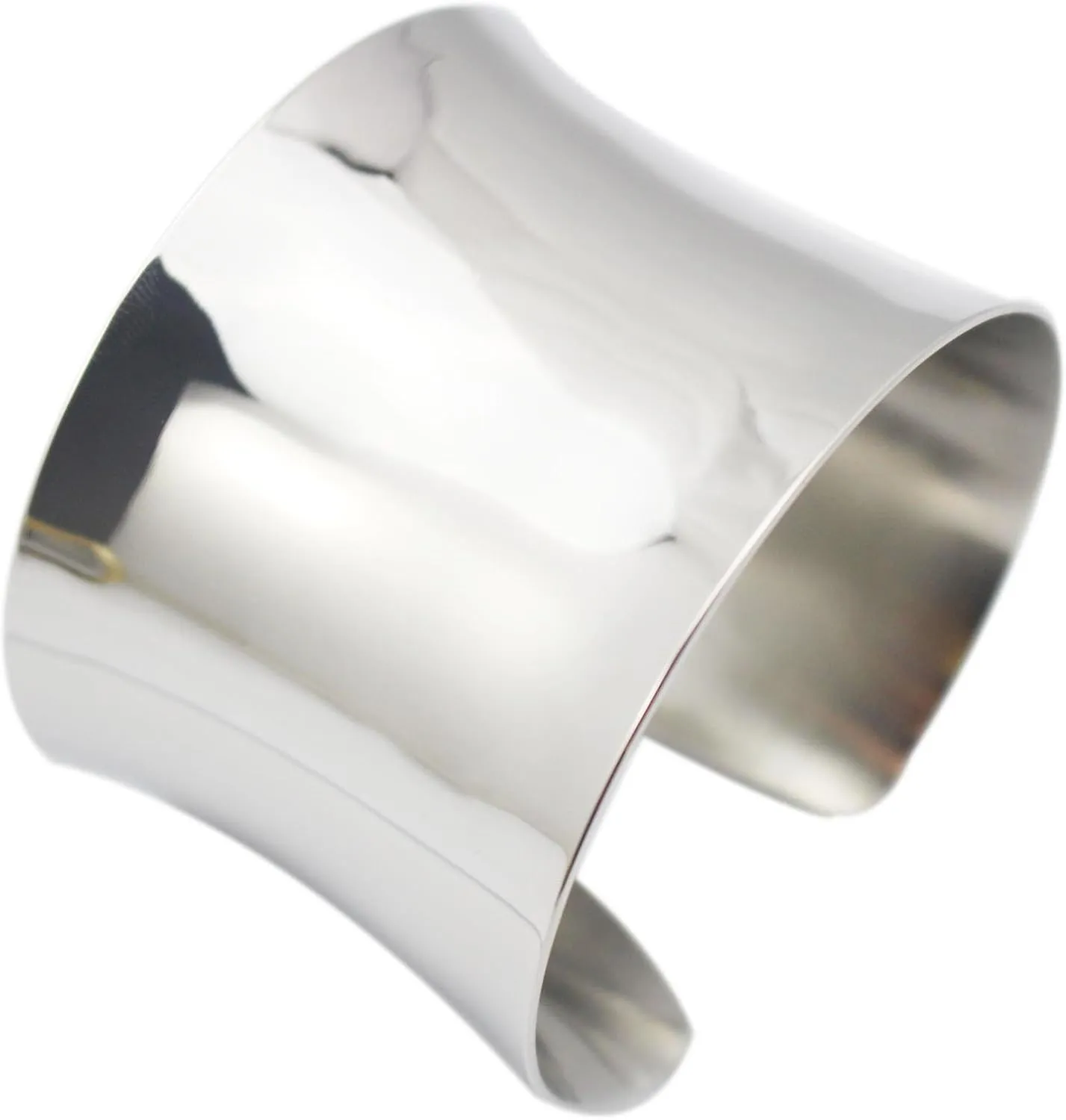 Silver Wide Grooved Cuff Bangle for Women Lady Stainless Steel Shiny Punk Bracelet