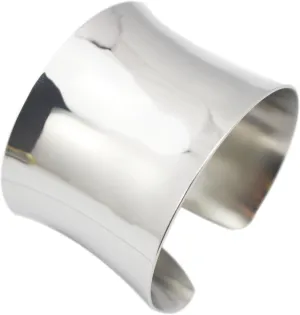 Silver Wide Grooved Cuff Bangle for Women Lady Stainless Steel Shiny Punk Bracelet