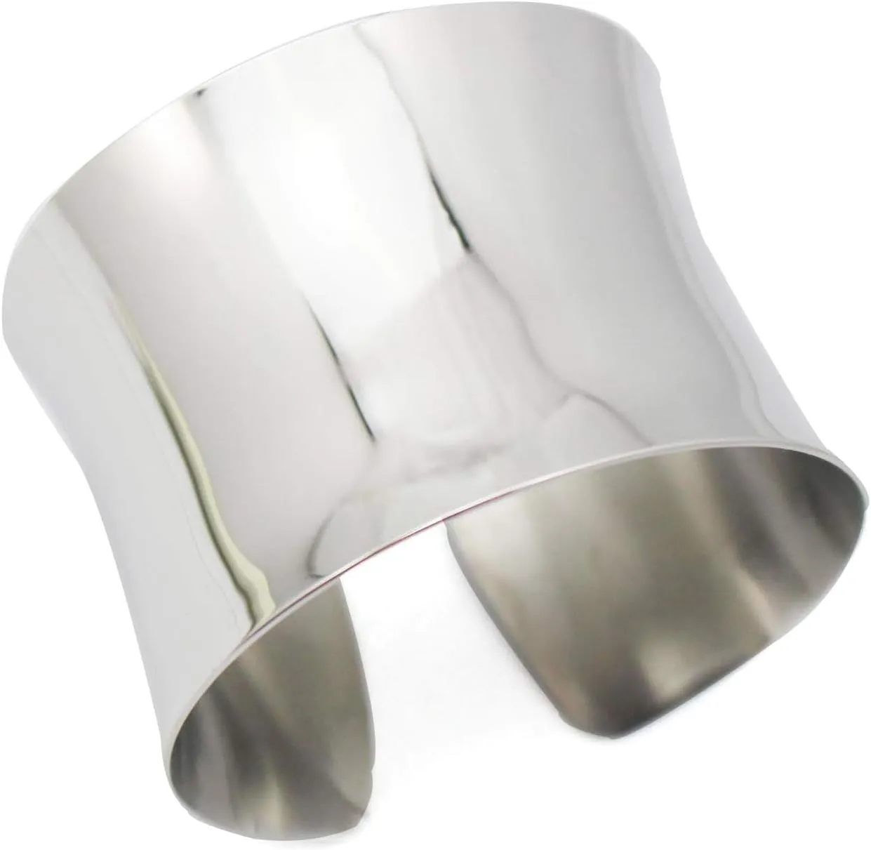 Silver Wide Grooved Cuff Bangle for Women Lady Stainless Steel Shiny Punk Bracelet
