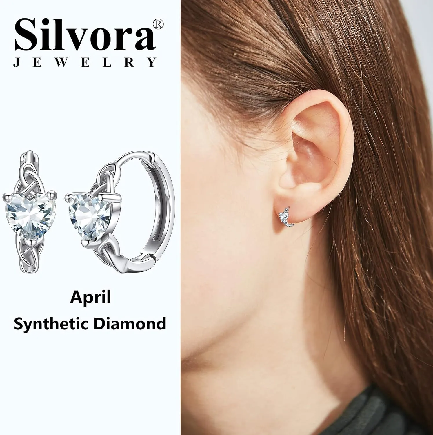 Silvora Celtic Knot Sterling Silver Birthstone Hoop Earrings with Shiny Cubic Zirconia for Women Girls Birthday Jewelry