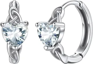Silvora Celtic Knot Sterling Silver Birthstone Hoop Earrings with Shiny Cubic Zirconia for Women Girls Birthday Jewelry