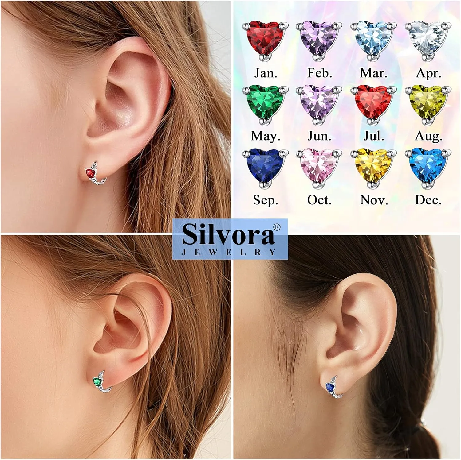Silvora Celtic Knot Sterling Silver Birthstone Hoop Earrings with Shiny Cubic Zirconia for Women Girls Birthday Jewelry