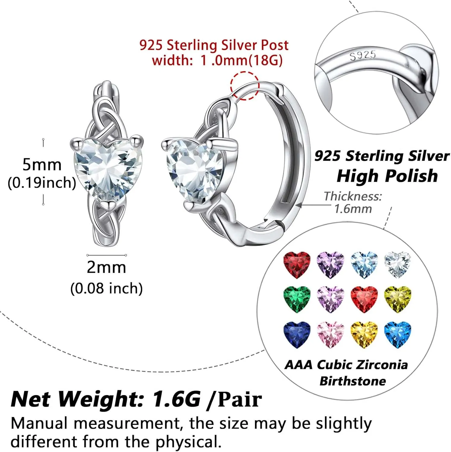 Silvora Celtic Knot Sterling Silver Birthstone Hoop Earrings with Shiny Cubic Zirconia for Women Girls Birthday Jewelry