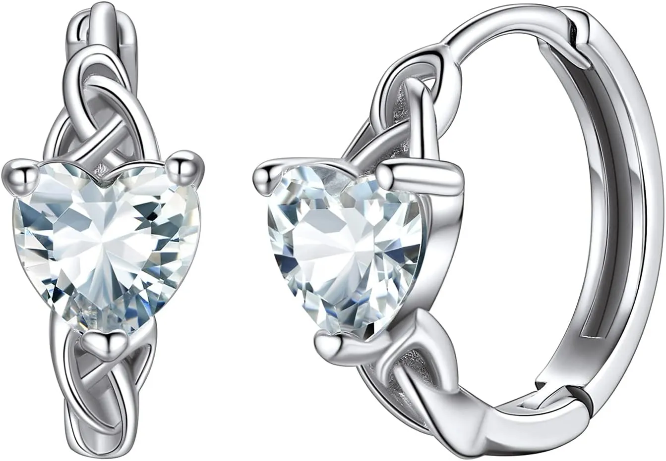 Silvora Celtic Knot Sterling Silver Birthstone Hoop Earrings with Shiny Cubic Zirconia for Women Girls Birthday Jewelry