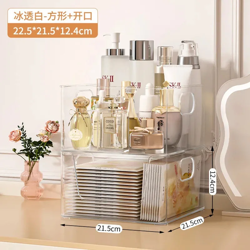 SINOTAO  -  Clear PET Desktop Makeup Storage Box Home Bedroom Skin Care Products Lipstick Cosmetics Jewelry Storage Organizer Debris Shelf