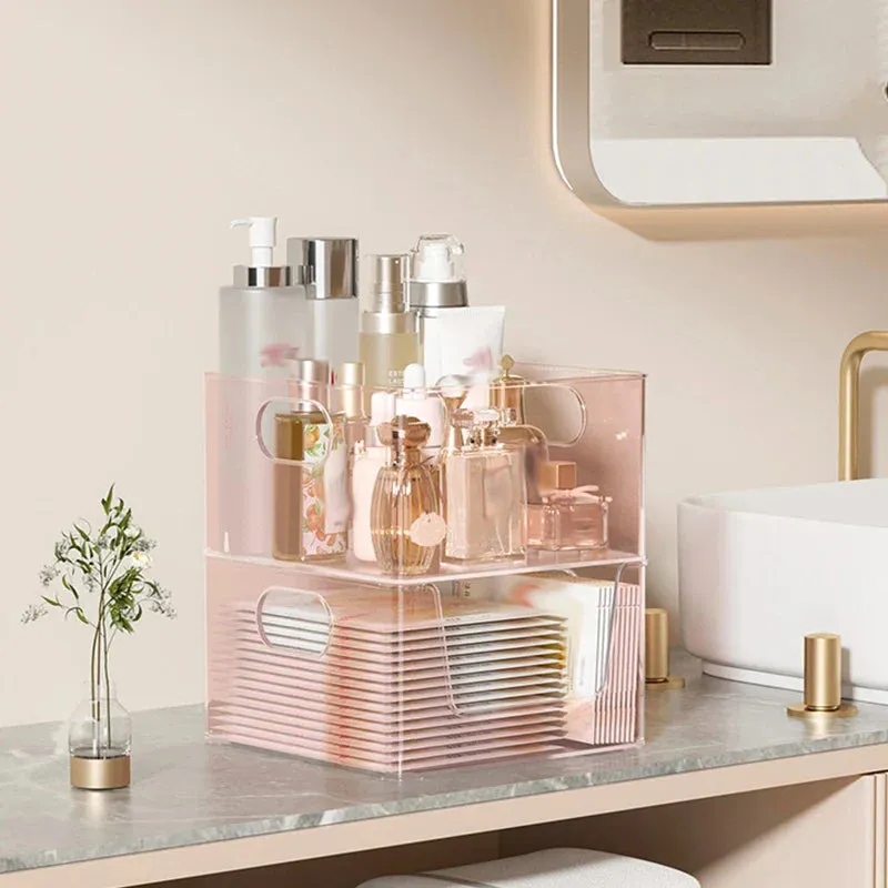 SINOTAO  -  Clear PET Desktop Makeup Storage Box Home Bedroom Skin Care Products Lipstick Cosmetics Jewelry Storage Organizer Debris Shelf
