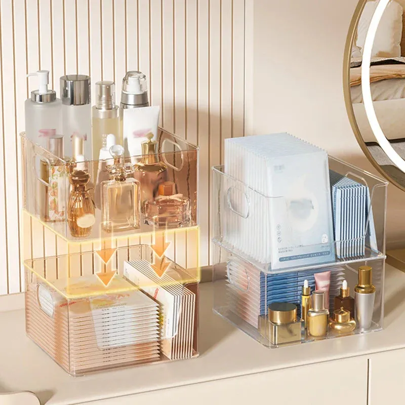 SINOTAO  -  Clear PET Desktop Makeup Storage Box Home Bedroom Skin Care Products Lipstick Cosmetics Jewelry Storage Organizer Debris Shelf