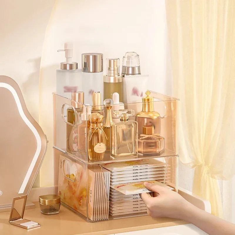 SINOTAO  -  Clear PET Desktop Makeup Storage Box Home Bedroom Skin Care Products Lipstick Cosmetics Jewelry Storage Organizer Debris Shelf
