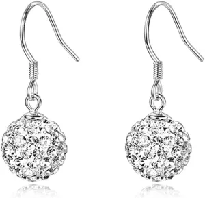 SLUYNZ 925 Sterling Silver Rhinestone Drop Earrings for Women Teens Shiny CZ Ball Dangle Earrings