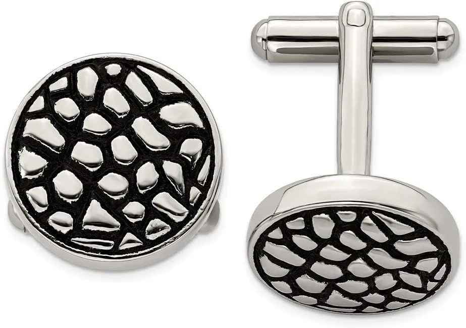 Solid Stainless Steel Men's Vintage Antiqued and Textured Cufflinks 18mm
