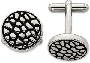 Solid Stainless Steel Men's Vintage Antiqued and Textured Cufflinks 18mm
