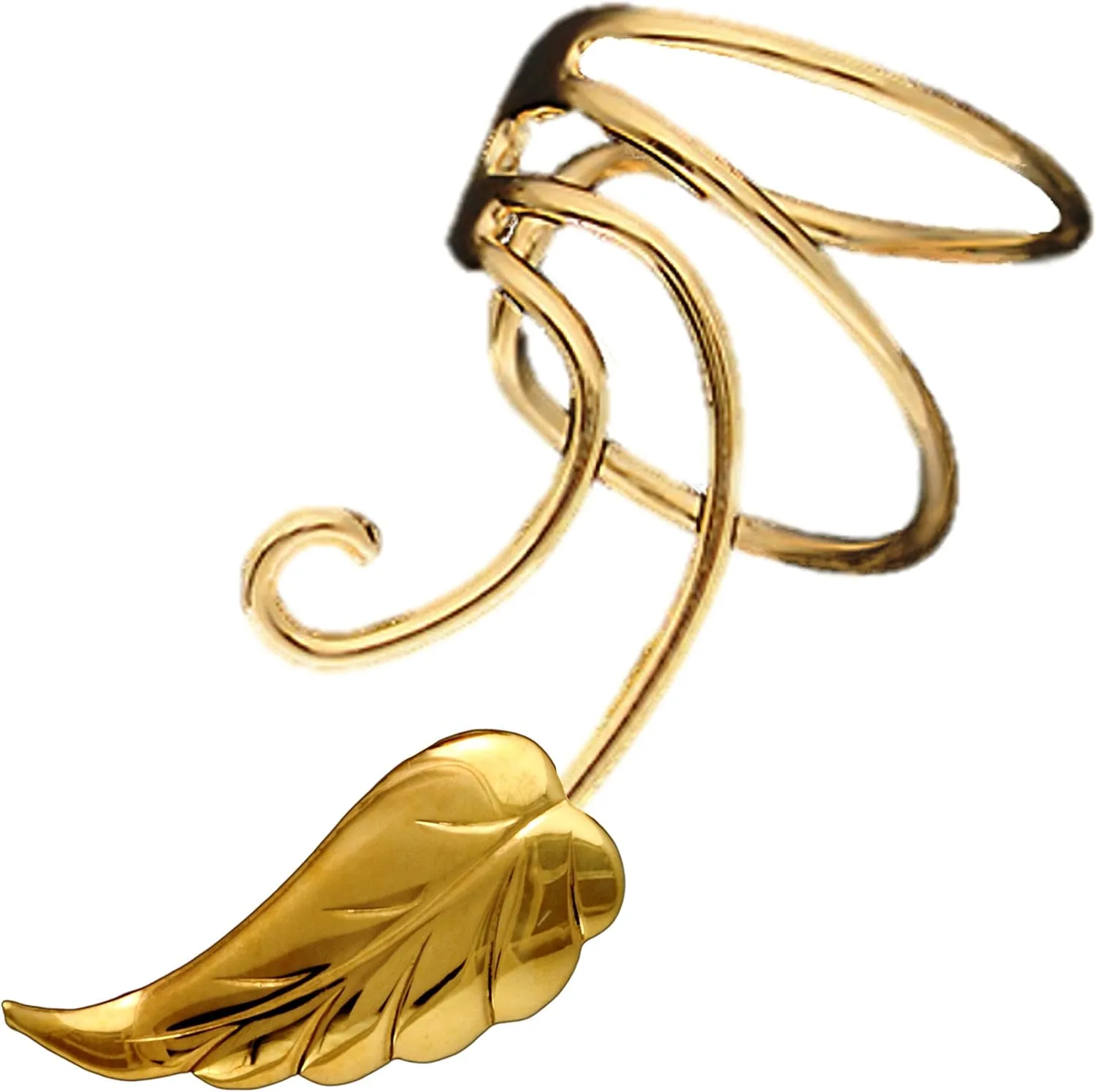 Southwest Leaf Gold On Sterling Non-Pierced Wave Left Ear Cuff Earrings